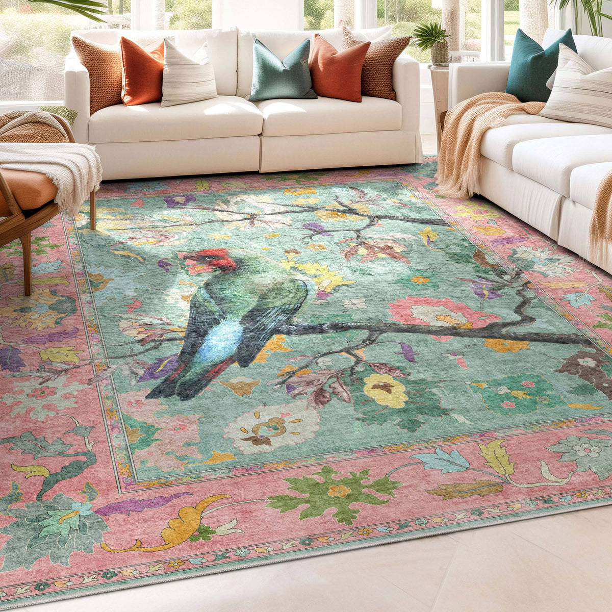 Well Woven Apollo Suzani Beige Botanical Flat - Weave Rug for Living Room, Bedroom and Hallway 3'3" x 5'