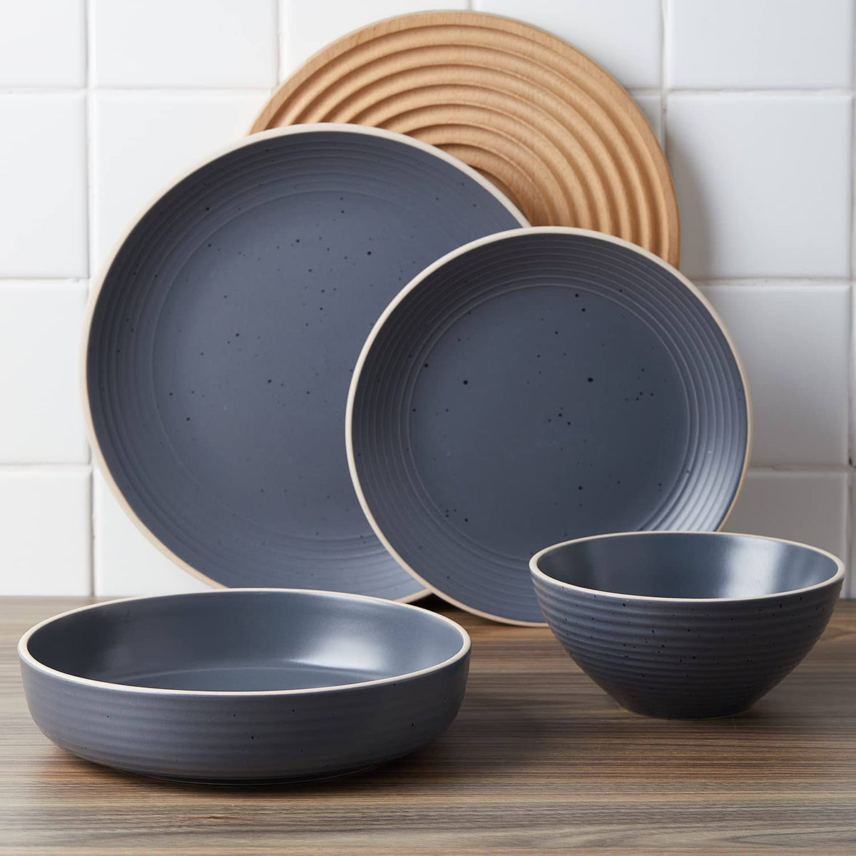Stone Lain Lauren Stoneware 16 - Piece Round Dinnerware Set, Charcoal