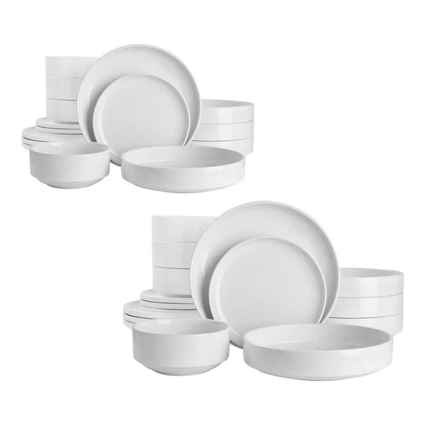 Home Decorators Collection Chastain 32 - Piece Solid Stoneware Dinnerware Set in Gloss White (Service for 8)