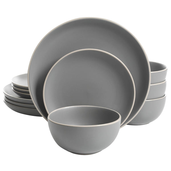 Gibson Home Rockaway 12 - Piece Dinnerware Set Service for 4, Grey