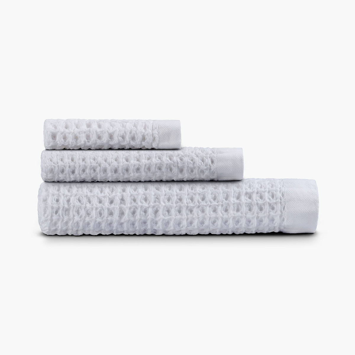 Onsen 3 - Piece Waffle Cotton Bath Towel, Hand Towel & Washcloth Set White