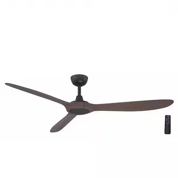 Home Decorators Collection N383B - MBK+V8 Tager 60 in. Smart Indoor/Outdoor Matte Black with Whiskey Barrel Blades Ceiling Fan with Remote Powered by