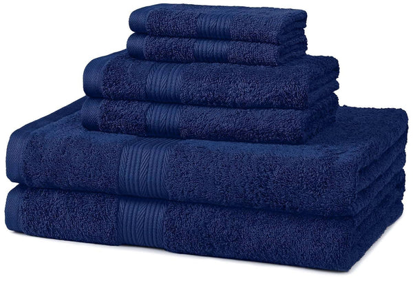 AmazonBasics Navy Blue Fade - Resistant 6 - Piece Cotton Bath Towel Set