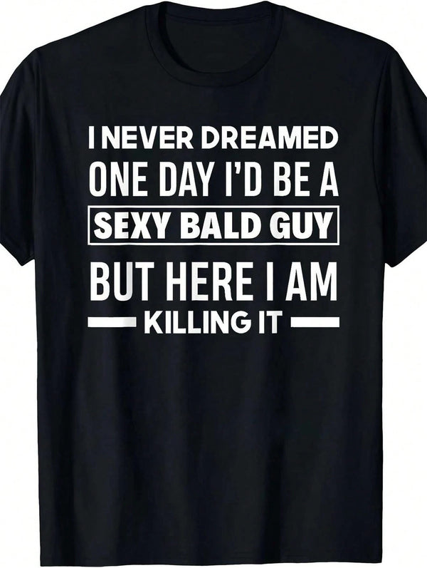 "Funny Bald Head Graphic Print T-Shirt - Short Sleeve Crew Neck Tee For Parties, Sports, & Casual Wear