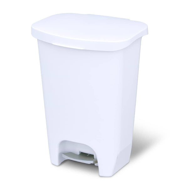 Glad 13 Gallon Trash Can - Plastic Kitchen Waste Bin with Odor Protection of Lid - Hands Free with Step on Foot Pedal, 13 Gallon, White