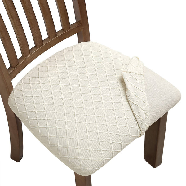 Fuloon Stretch Jacquard Chair Seat Covers, Removable Washable Anti - Dust Dinning Room Chair Seat Cushion Slipcovers (4, Beige)