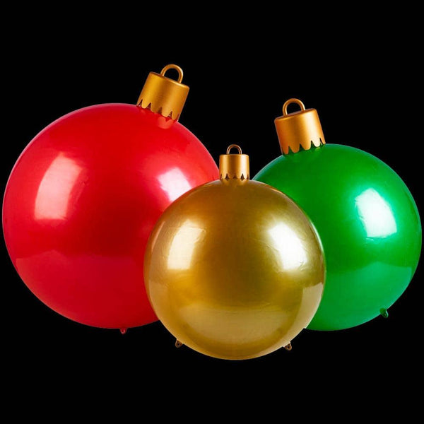 Home Accents Holiday 3 - Count 30 in., 24 in., 18 in. x 5.84 ft. W Airblown Metallic Ornament Christmas Inflatable with Pump (Red/Green/Gold)