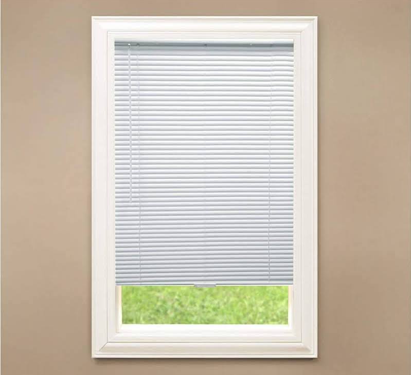 Hampton Bay White Cordless Room Darkening 1 in. Vinyl Mini Blind for Window or Door - 34 in. W x 48 in. L