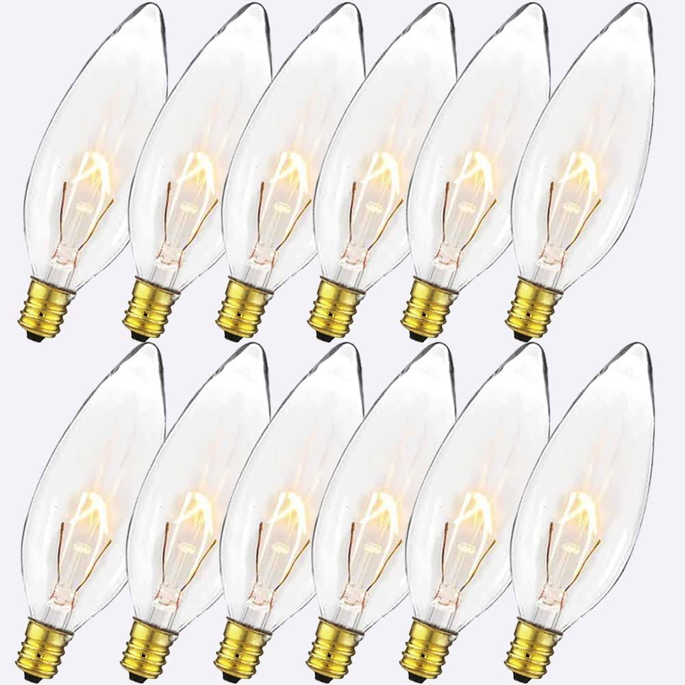 Seigun 40 Watt Clear Candelabra Base (E12) 110V_120V, Flame Shaped Incandescent Chandelier Light Bulbs, Dimmable, Warm White