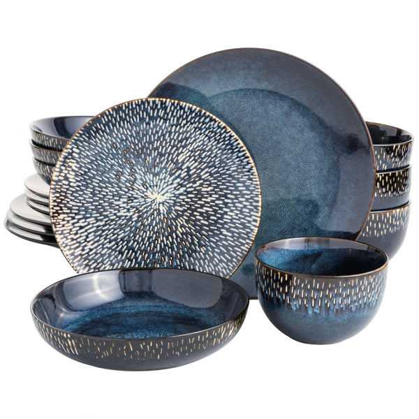 Gibson Elite Matisse 16 - Piece Double Bowl Dinnerware Set, Cobalt