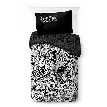 Fortnite Kids 2 - Piece Twin/Full Reversible Comforter and Pillowcase Bedding Set, Microfiber, Black, Epic Games