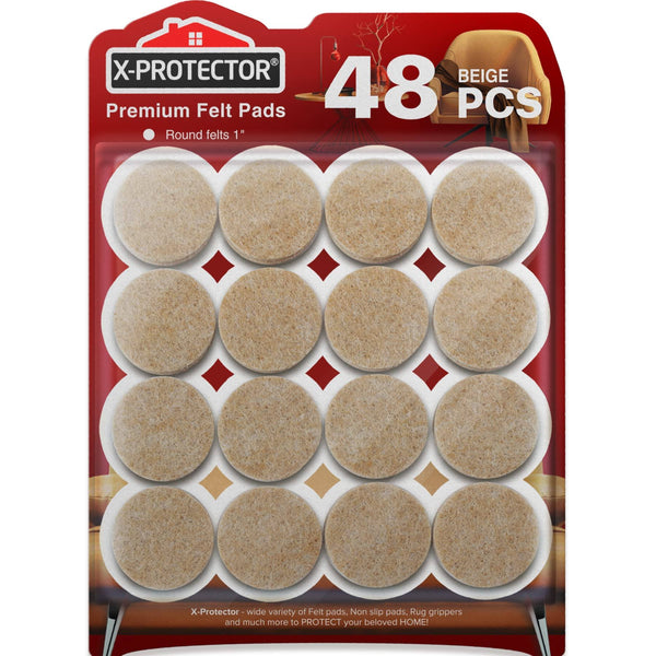Felt Furniture Pads X - Protector - 48 Premium Felt Pads Floor Protector Beige - Chair Felts Pads for Furniture Feet Wood Floors - Best Furniture Pads