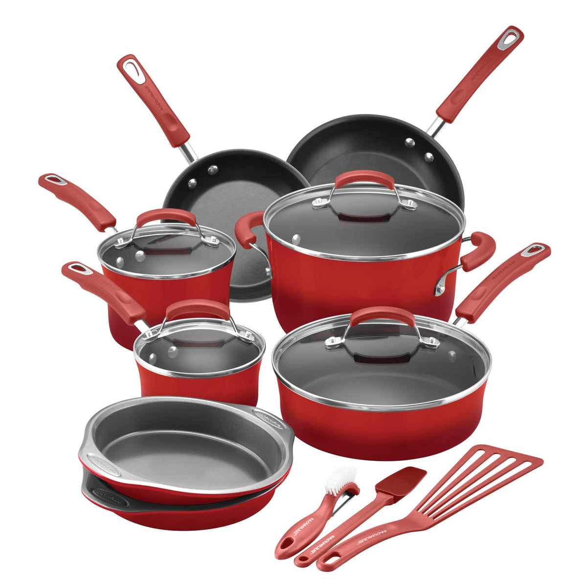 Rachael Ray 15 - Piece Hard Enamel Nonstick Cookware Set - Red