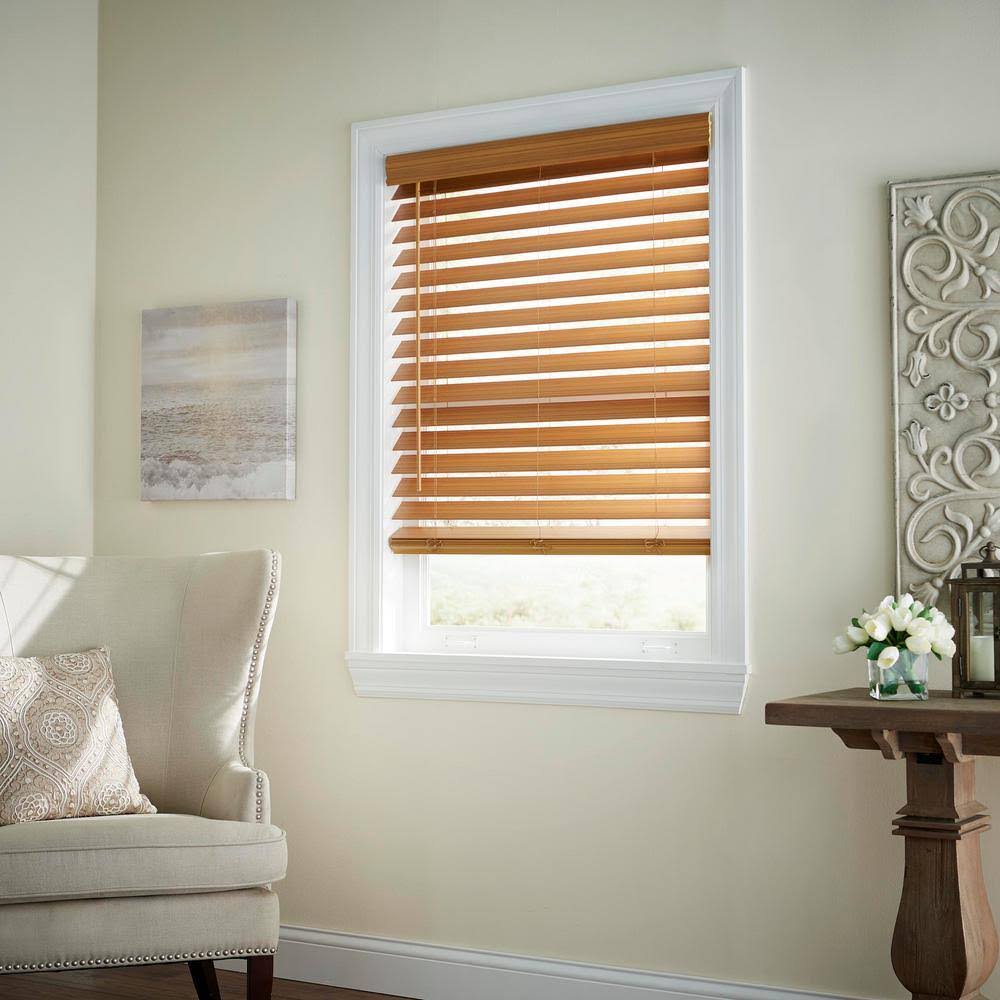 Home Decorators Collection Chestnut Cordless Premium Faux Wood Blinds with 2.5 in. Slats - 22.5 in. W x 48 in. L (Actual Size 22 in. W x 48 in. L)