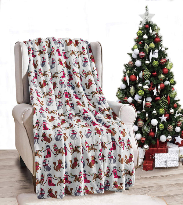Elegant Comfort Luxury Velvet Super Soft Christmas Prints Fleece Blanket - Holiday Theme Home D��cor Fuzzy Warm and Cozy Throws for Winter Bedding