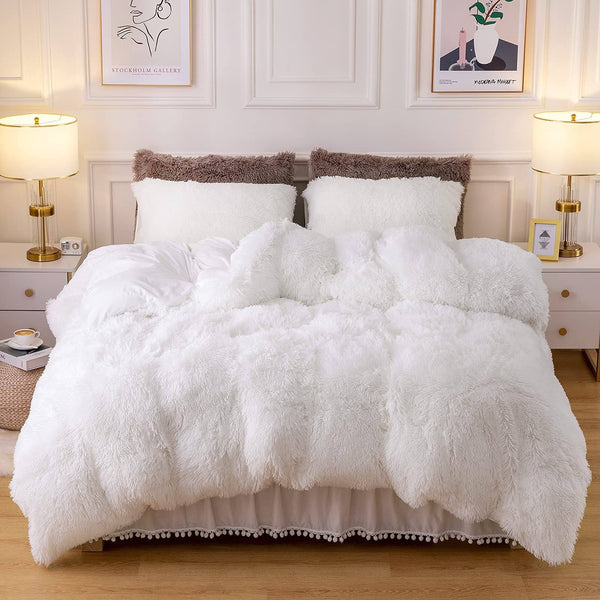 Dreamcountry Plush Fluffy Duvet Cover Oeko - Tex Certified Luxury Ultra Soft Shaggy Crystal Velvet Bedding Set 3 Pieces(1 Duvet Cover + 2 Pillow