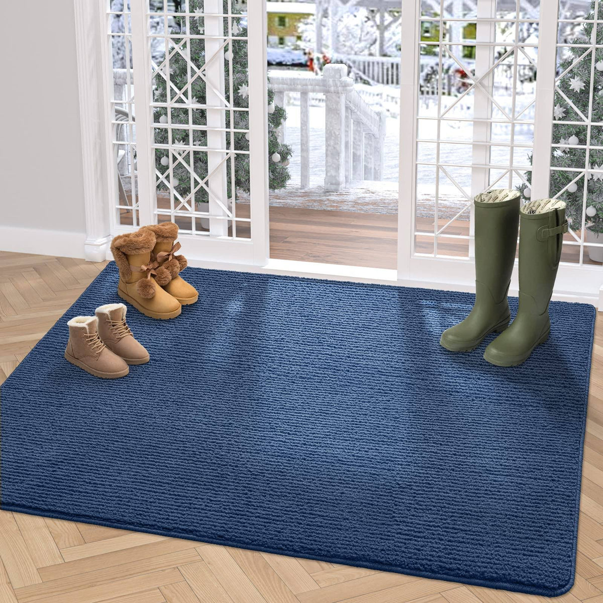 DEXI Door Mat Entryway Doormat Front Entrance Non - Slip Low Profile Washable for Inside Entry 31.5 inchx47 inch, Blue 31.5 inchx47 inch Blue