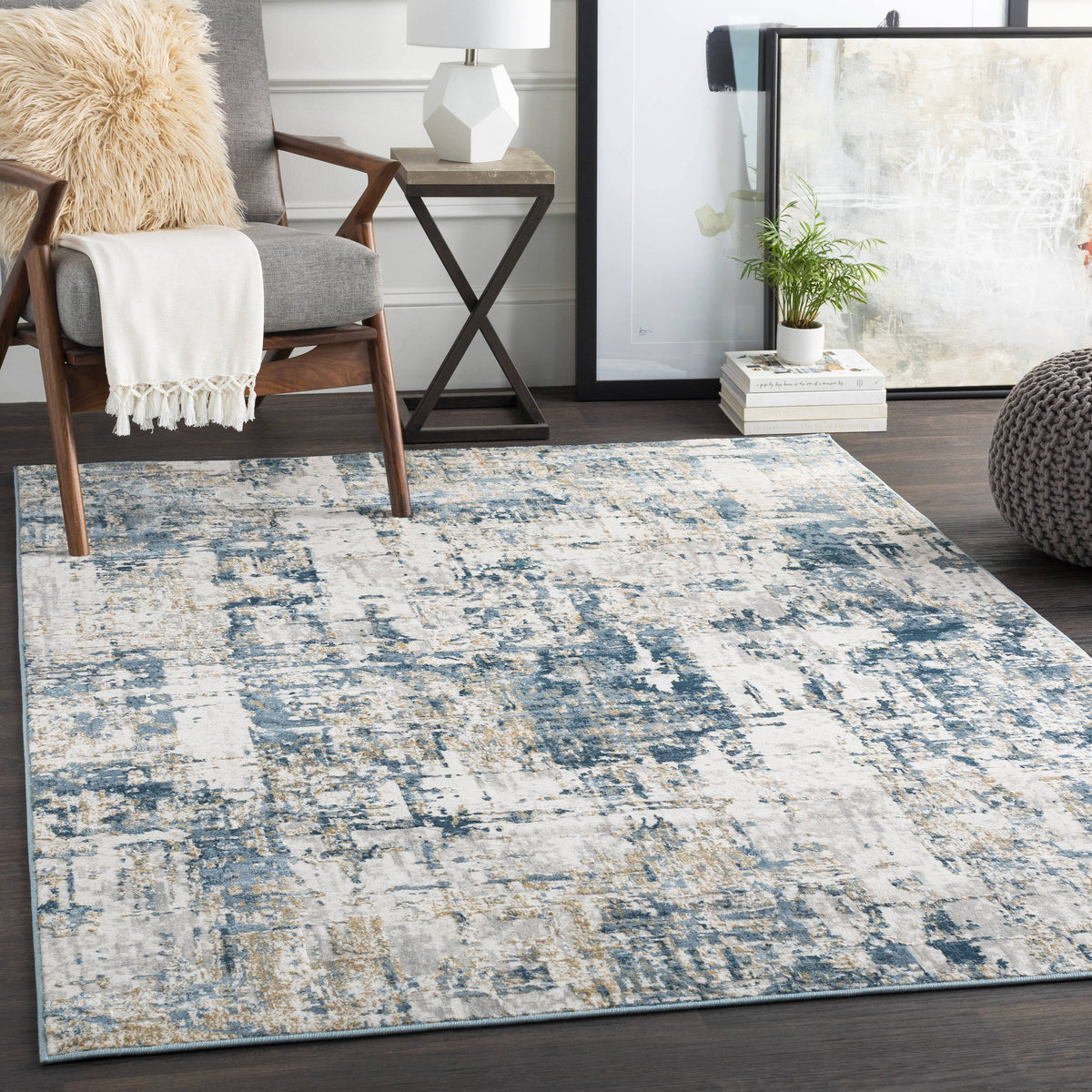 Origin 21 with STAINMASTER Quatro 2 x 3 Dark Blue Indoor/Outdoor Abstract Area Rug - 219174
