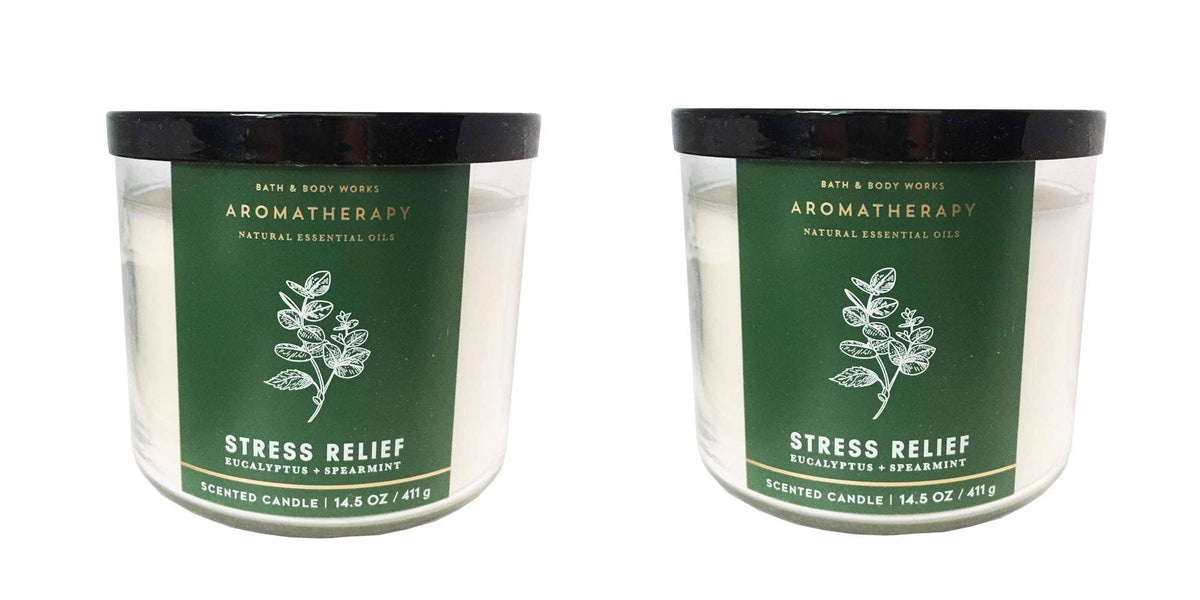 Bath & Body Works, Aromatherapy Stress Relief 3 - Wick Candle, dfrDhp, 2 Pack (Eucalyptus spearmint)