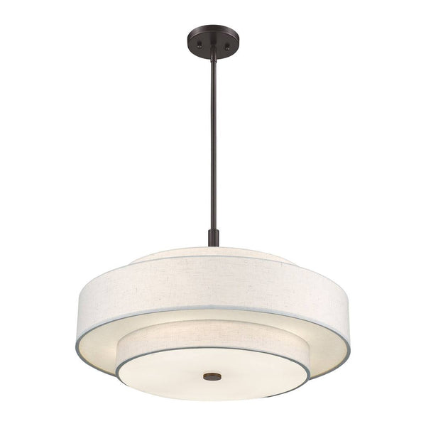 Arnob 5 - Light Shaded Drum Chandelier Lark Manor Finish: English Bronze, Shade Color: Oatmeal