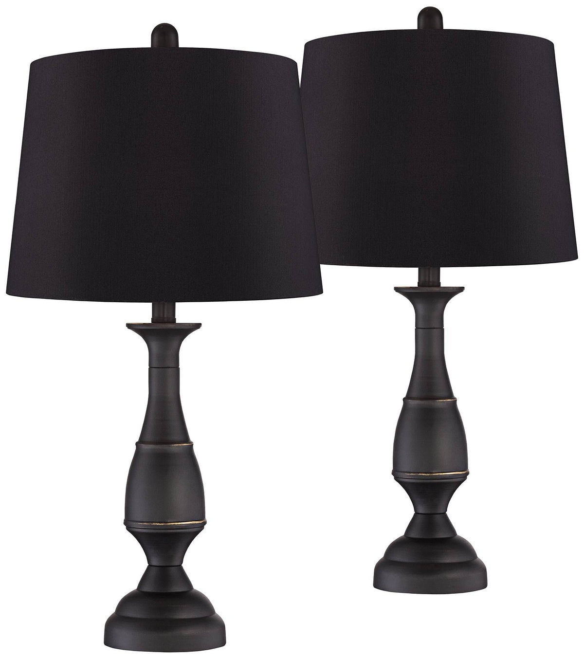 Regency Hill Ben Rustic Farmhouse Table Lamps 25" High Set of 2 Dark Bronze Metal Black Faux Silk Drum Shade for Bedroom Living Room Bedside Office