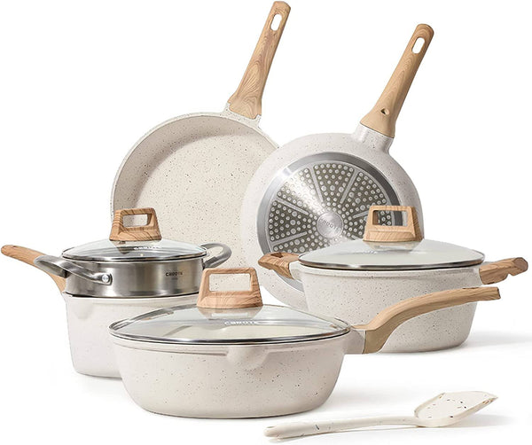Carote White Granite Nonstick Cookware Set 10 Pcs Healthy Cooking Pots and Pans