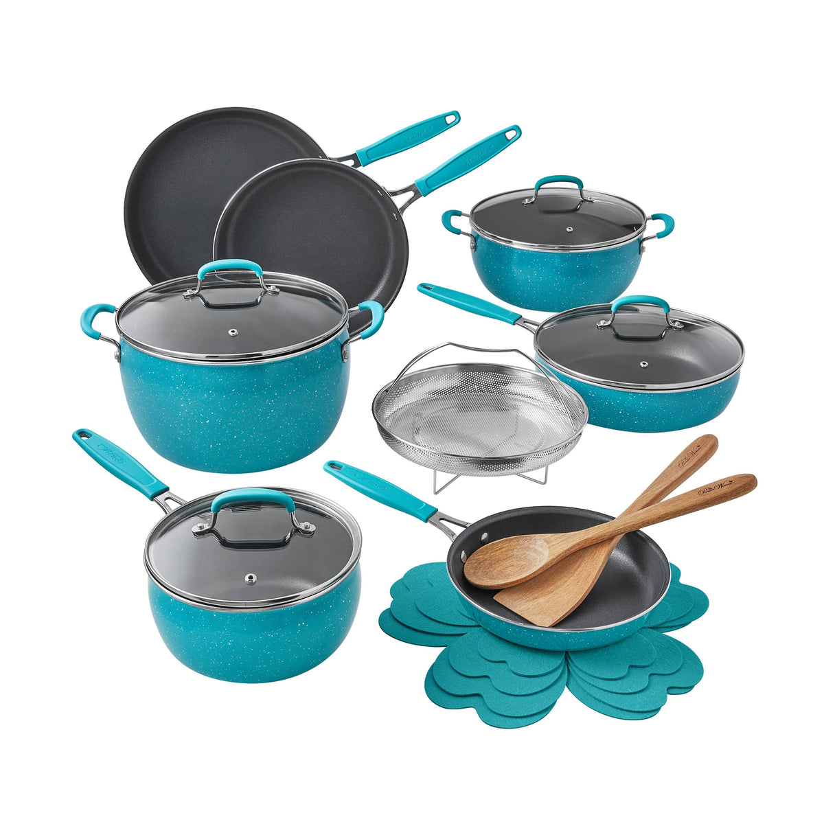 The Pioneer Woman Frontier Speckle 18 - Piece Aluminum Cookware Set, Teal