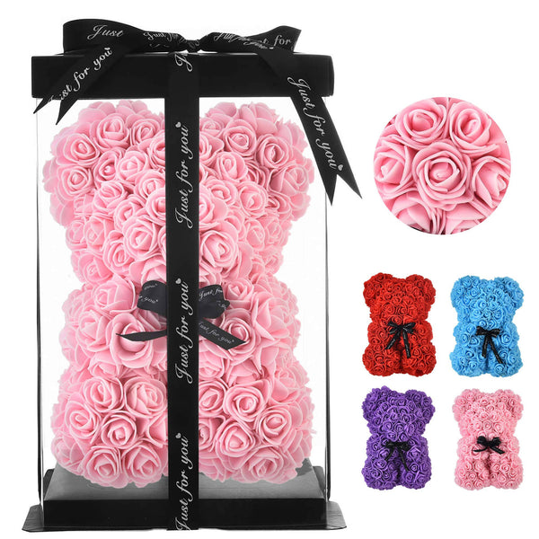 Artificial Flowers Rose Bear, Rose Teddy Bear, Flower Bear Cub, Forever Rose Everlasting Flower for Window Display, Anniversary Christmas Valentines