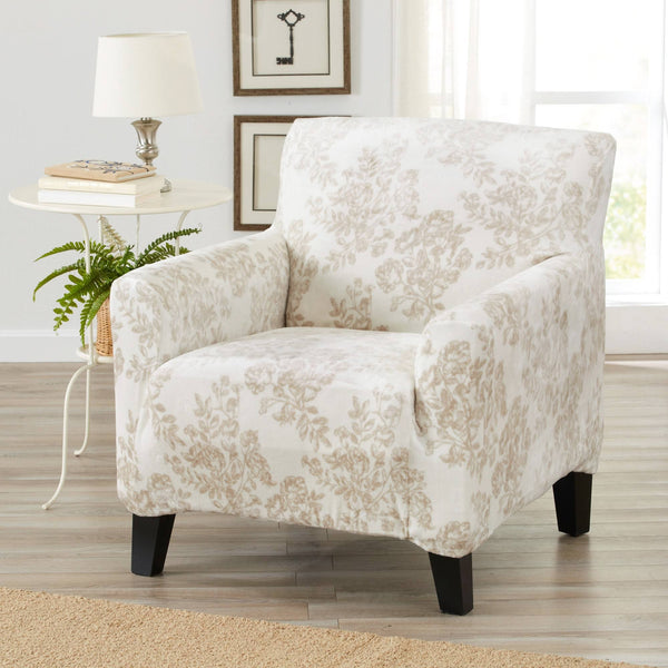 Great Bay Home Stretch Velvet - Plush Washable Chair Slipcover (Chair, Silver Cloud - Toile)