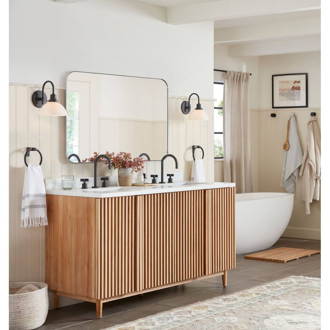 Mid - Century Modern Chic Metal Rounded Wall Mirrors Latitude Run Finish: Matte Black, Size: 48" x 30"