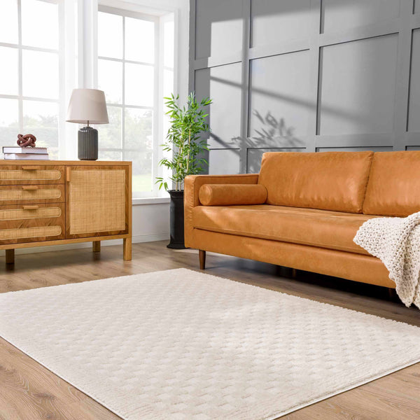 Hauteloom Leryn Ivory Checkered Area Rug - Ivory Checkered Rug - 6'7" x 9' Rectangle