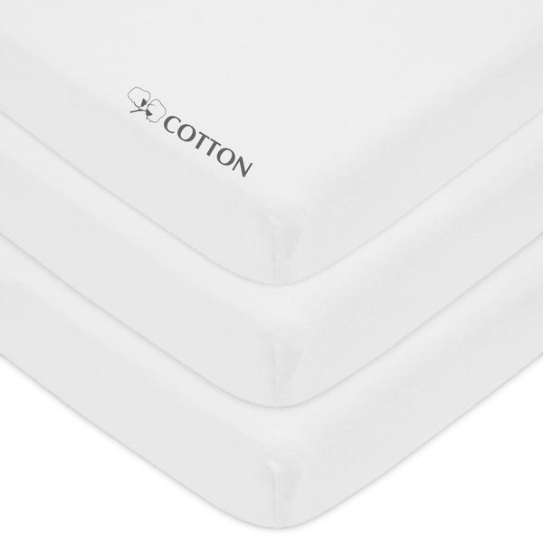 American Baby Company 3 Pack 100% Natural Cotton Value Jersey Knit Fitted Portable/Mini - Crib Sheet, White, 24" x 38" x 5", Soft Breathable, for Boys