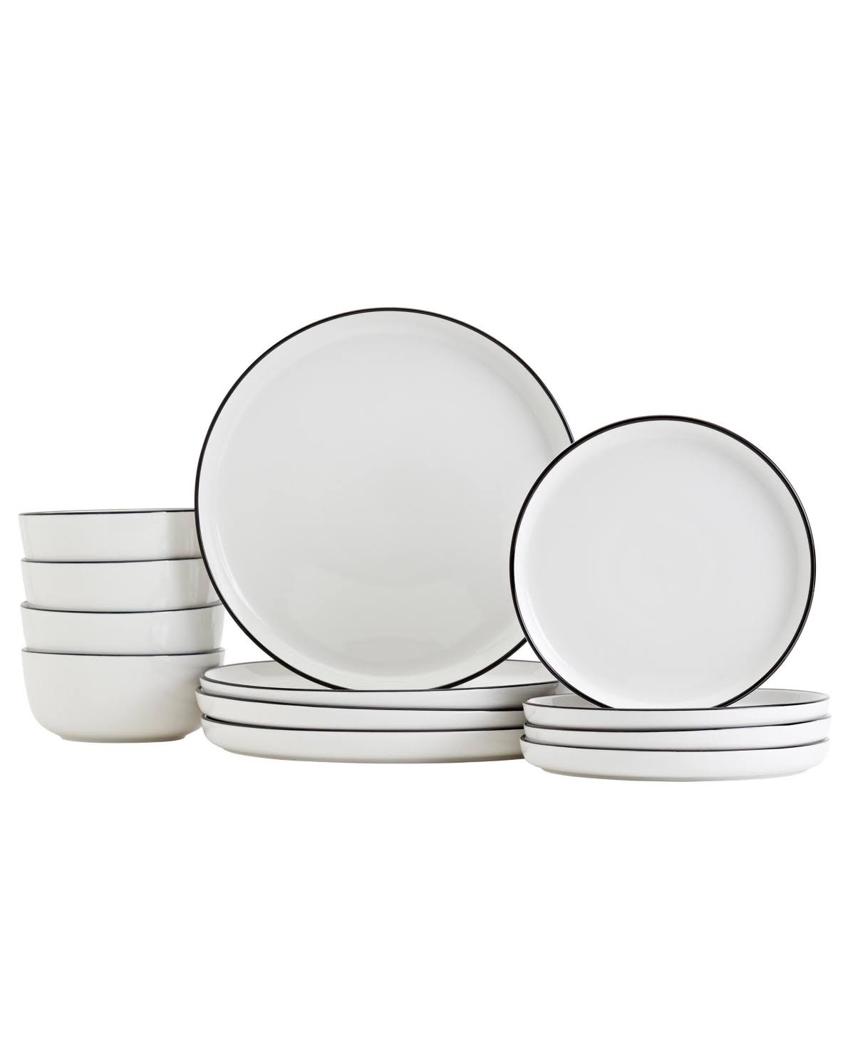 Tabletop Unlimited 12 - pc Black Rim Dinnerware Set, Service for 4 - Black