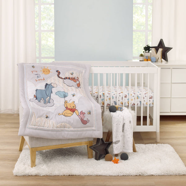 Disney Winnie The Pooh So Loved Crib Bedding Set, 3 - Pieces, Gray, Blue, White, Unisex, Pooh, Tigger, Infant