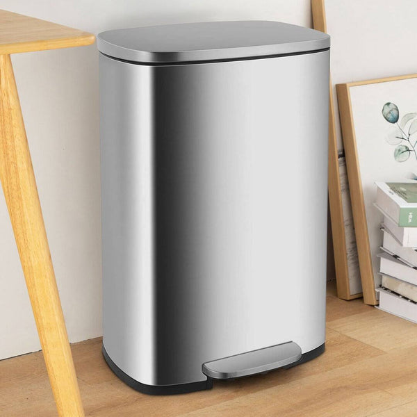 FDW 13.2 Gallon (50 Liters) Stainless Steel Trash Can, finger - proof, with Detachable Inner Bucket and Hinged Lid, Foot - Operated Trash Can, Home