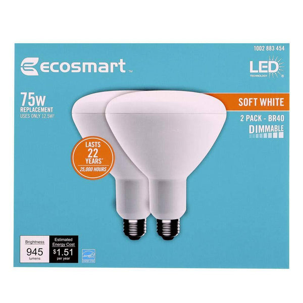 Ecosmart 75 - Watt Equivalent BR40 Dimmable Energy Star LED Light Bulb Soft White (2 - Pack)