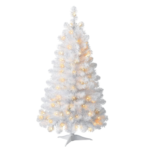Holiday Time Pre - Lit Indiana Spruce White Artificial Christmas Tree, Mini Clear Incandescent Lights, 4'