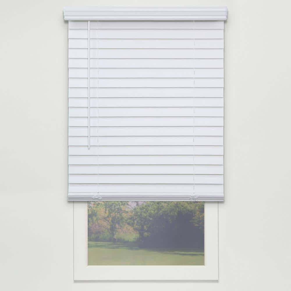 Perfect Lift Window Treatment Cut - to - Width White 2in. Cordless Faux Wood Blind - 24.5in. W x 48in. L Actual Size 24.5in. W x 4