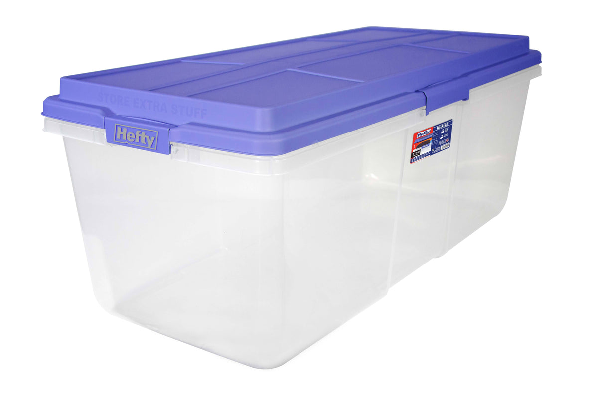 Hefty 113 Qt. Clear Storage Bin with Blue Hi - Rise Lid