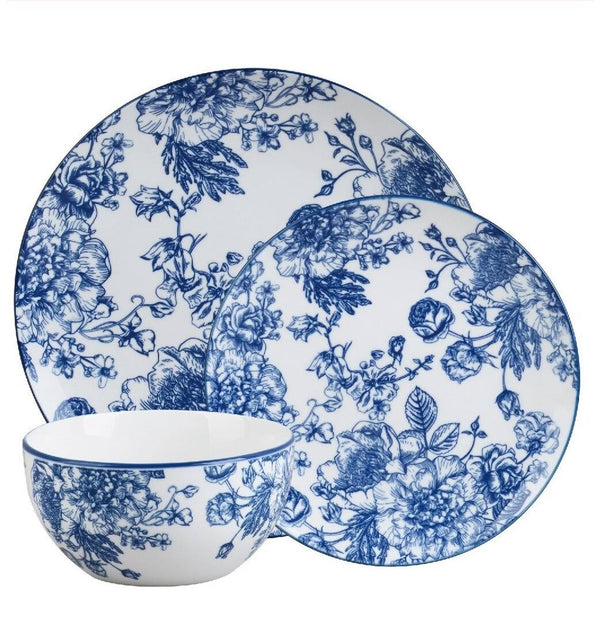 Godinger Banbury Porcelain 12 - Piece Dinnerware Set - Blue