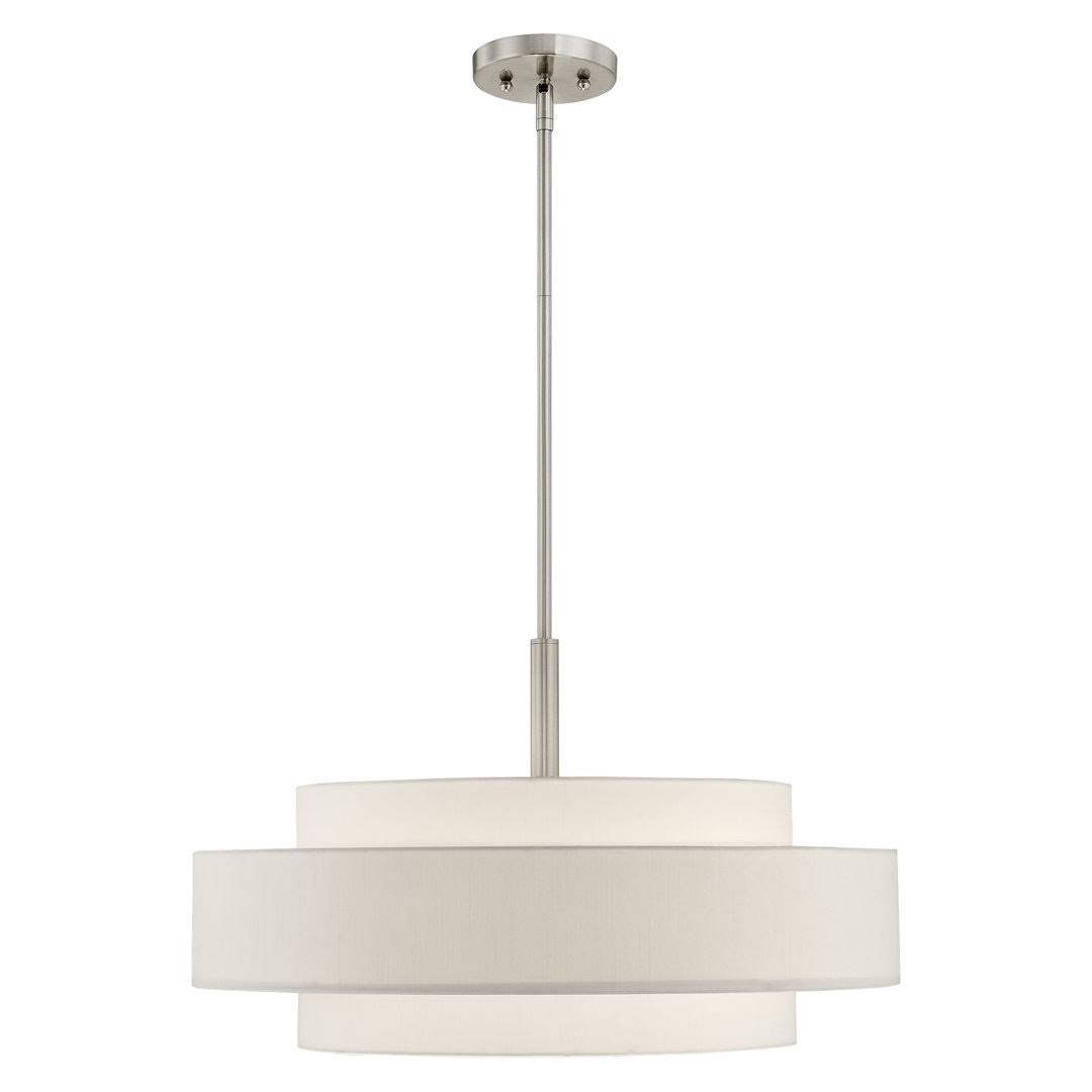 Paquette 5 - Light Shaded Drum Chandelier Andover Mills Finish: Brushed Nickel, Shade Color: Off - White