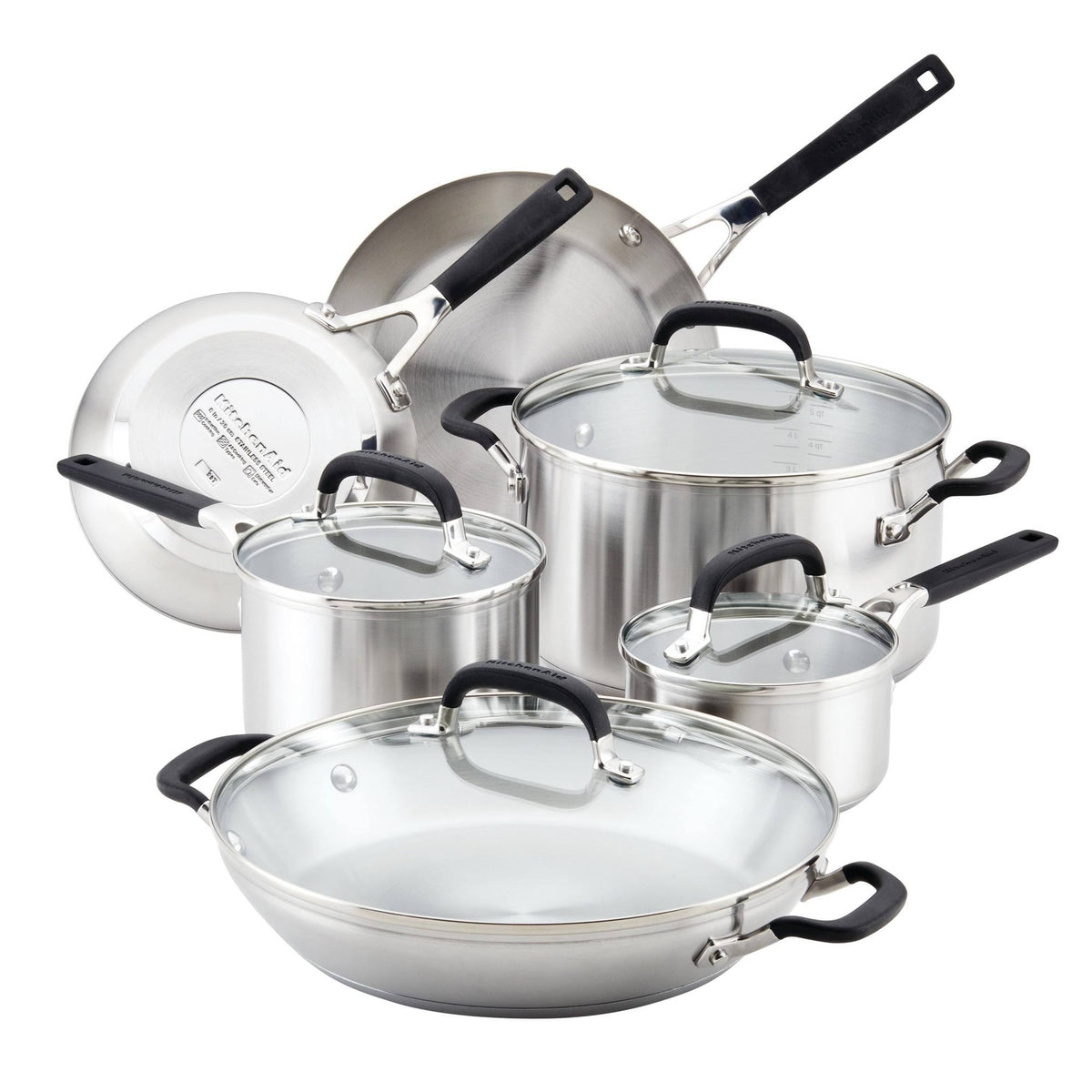 KitchenAid Stainless Steel Cookware Induction Pots and Pans Set, 10 - Piece, Brushed Stainless Steel