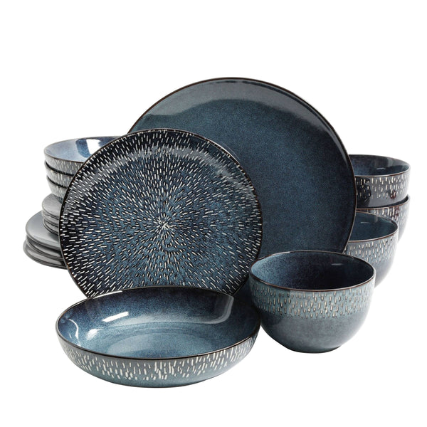 Gibson Elite Dinnerware Matisse 16 - Piece Double Bowl Set, Cobalt