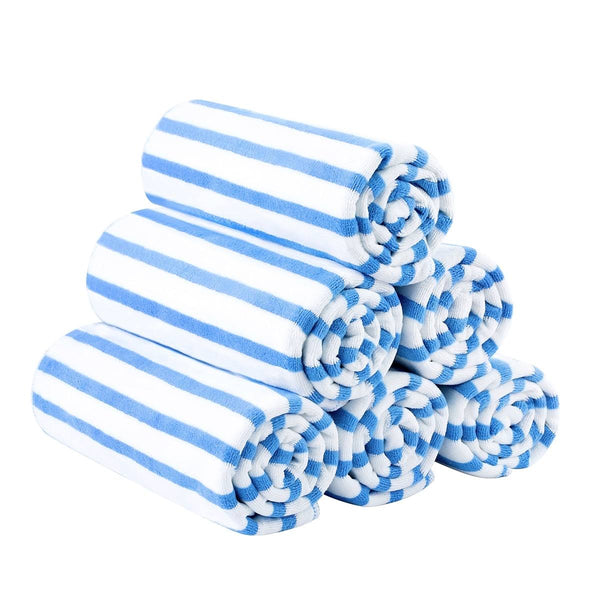 Jml 6 - Pack Cabana Striped Beach Towel Bath Towel Blue, Size: 27
