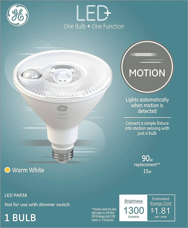 GE Lighting 93100350 LED+ Motion PAR38 Bulb, 90 - Watt Replacement, Warm White
