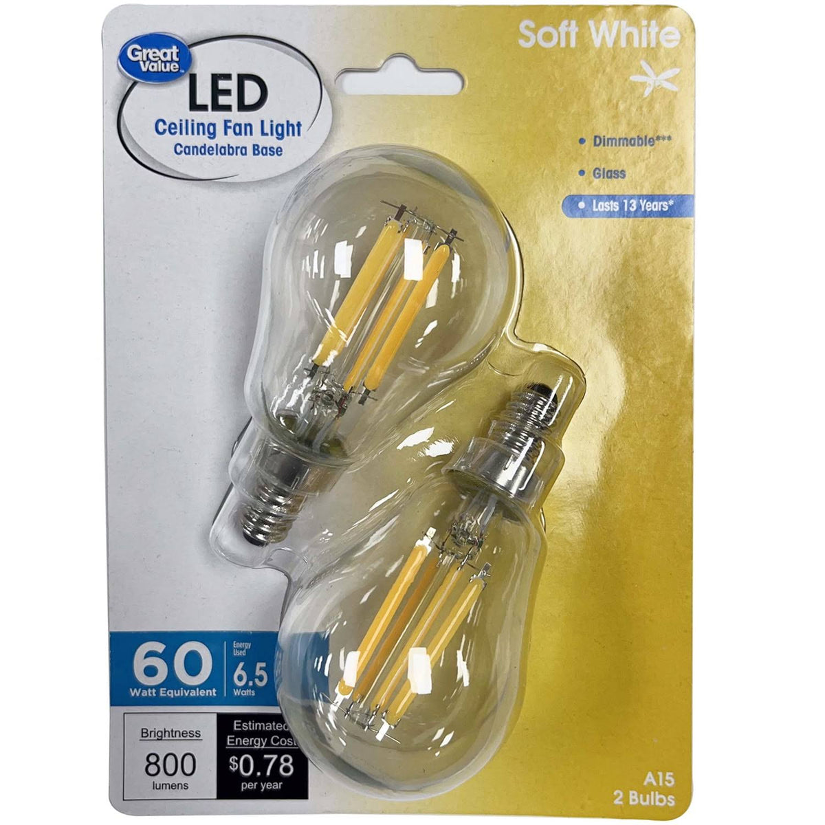 Great Value Multi - Use LED Light Bulbs, 60W, Soft White, 2 Count