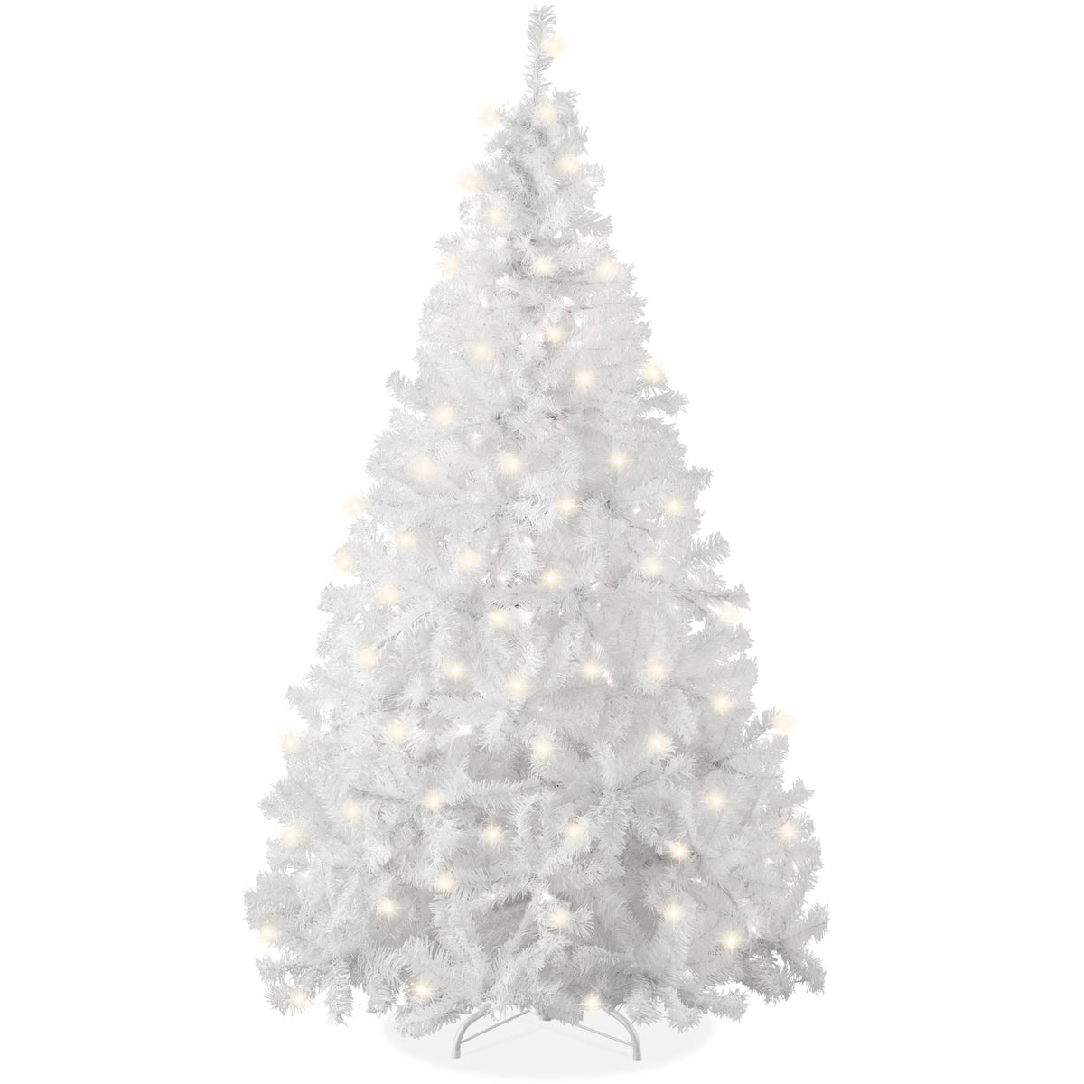 Best Choice Products 4.5ft Pre - Lit Premium Hinged Artificial Christmas Pine Tree w/ 200 Lights, Metal Stand, 432 Tips