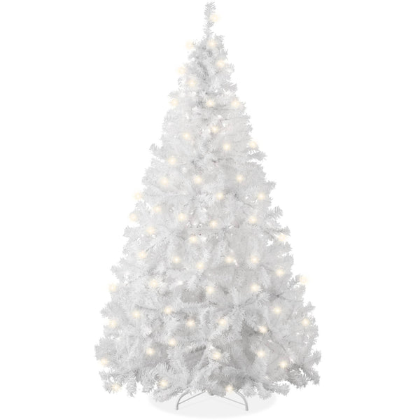 Best Choice Products 4.5ft Pre - Lit Premium Hinged Artificial Christmas Pine Tree w/ 200 Lights, Metal Stand, 432 Tips