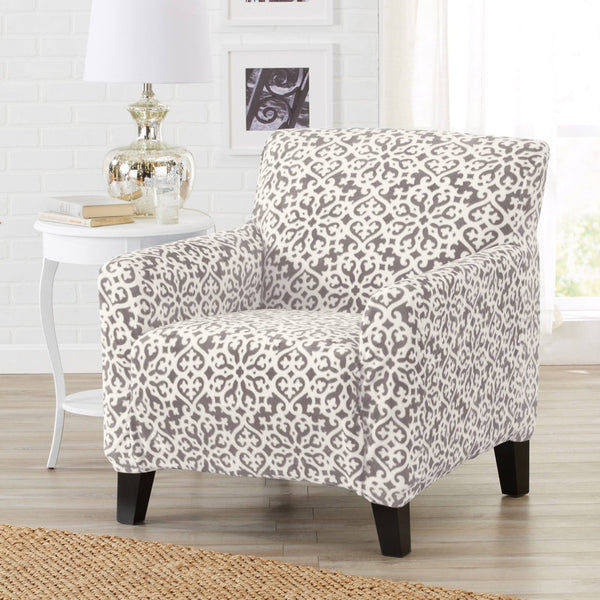 Great Bay Home Stretch Velvet - Plush Washable Chair Slipcover (Chair, Wild Dove Grey - Snowflake)