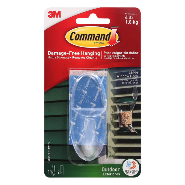 Command Outdoor Large Clear Window Hook with Clear Strips 17093CLR - AW